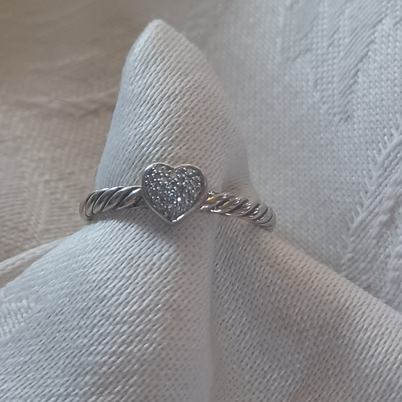 David Yurman Cable Collectibles Diamond Heart Stack Ring, SS, Size 7 - Picture 2 of 10